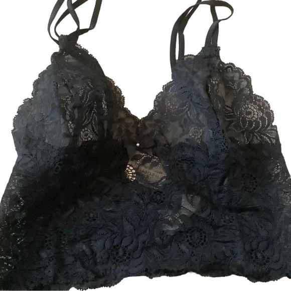 Vtg 80s Victoria’s Secret lingerie set of 2 strappy bralette and panties black